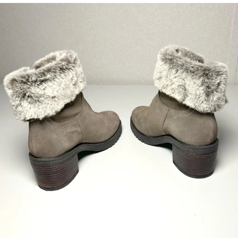 Vintage foundry women's Jeanette leather suede boots olive faux fur lined size 9 - Picture 4 of 10